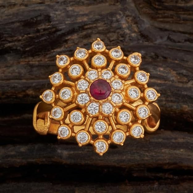 Jewellery Ruby Gold Plated Ethnic Pure Silver Temple Finger Ring