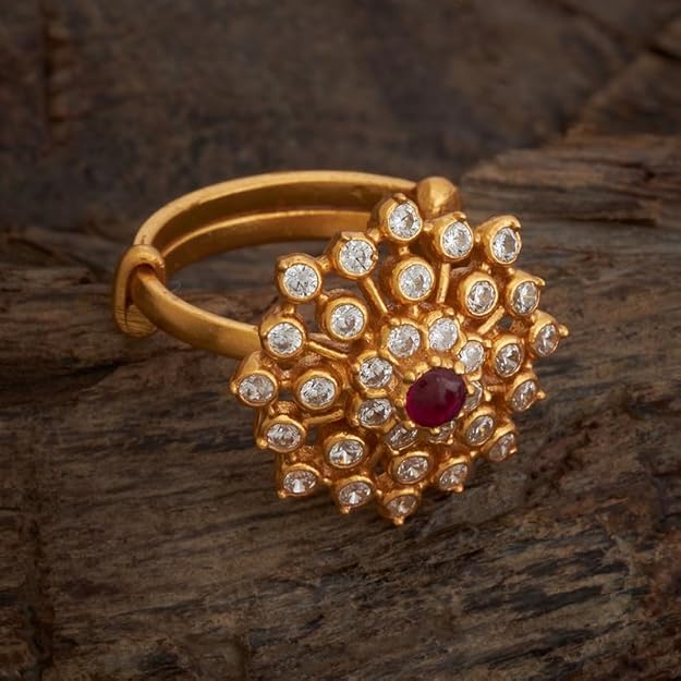 Jewellery Ruby Gold Plated Ethnic Pure Silver Temple Finger Ring